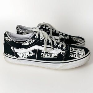 Vans Mens Off The Wall Shoes All Over Logo Print Black & White